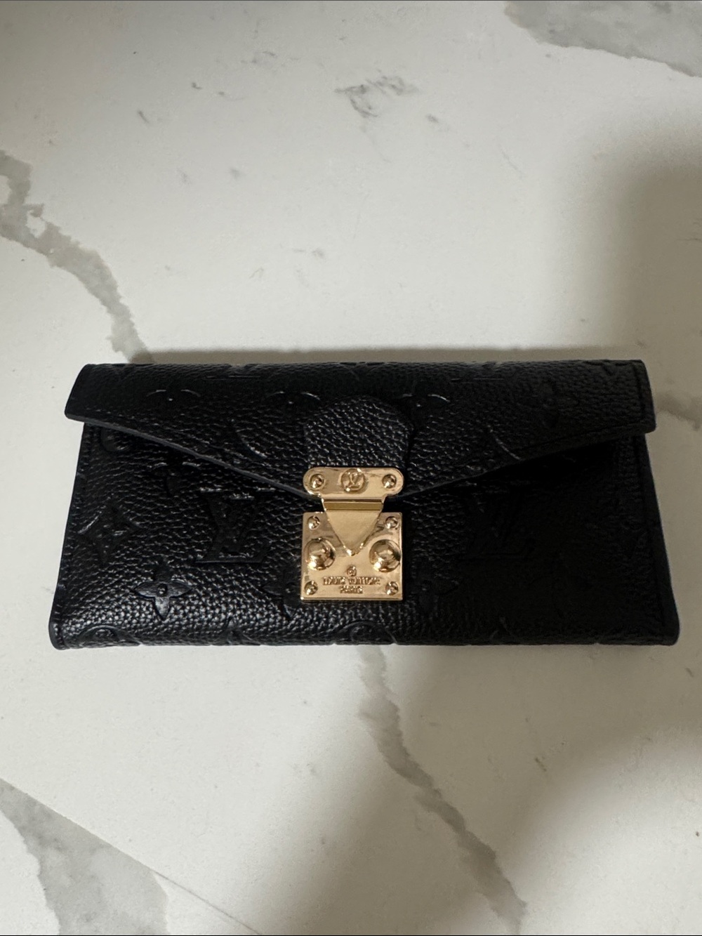 Black Monogram Embossed Leather Wallet with Gold Lock